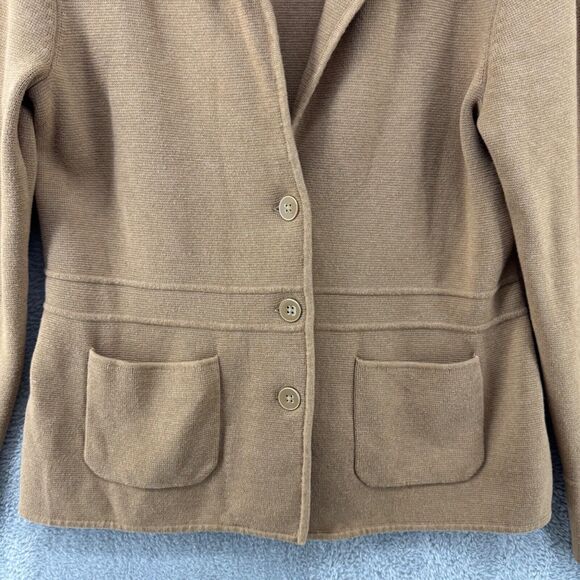 Talbots Sweater Womens M Beige Jacket Button Front Patch Pocket Collared Stretch - Picture 4 of 14